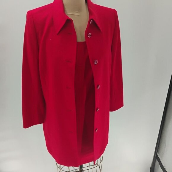 Escada wool dress w/ matching blazer jacket red orange exposed zipper classy - Picture 3 of 16